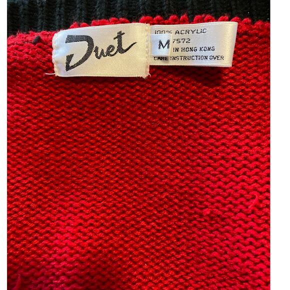 Vintage Duet Cardigan made in Hong Kong Chunky Red and Black with Floral 60/70s - Picture 5 of 5